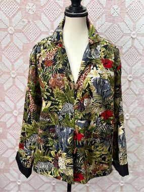 Safari Animal Print Jacket Beaded Detail Jungle Blazer L